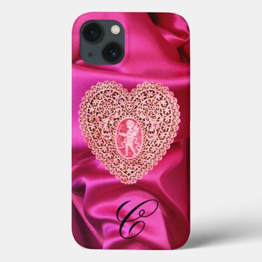 CUPID LACE HEART SILK PINK FUCHSIA CLOTH MONOGRAM Case-Mate iPhone CASE (Achterkant)
