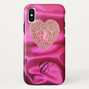 CUPID LACE HEART SILK PINK FUCHSIA CLOTH MONOGRAM iPhone XS HOESJE