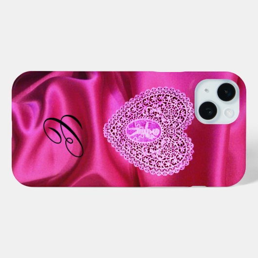CUPID LACE HEART SILK PINK FUCHSIA CLOTH MONOGRAM Case-Mate iPhone CASE (Achterkant (horizontaal))