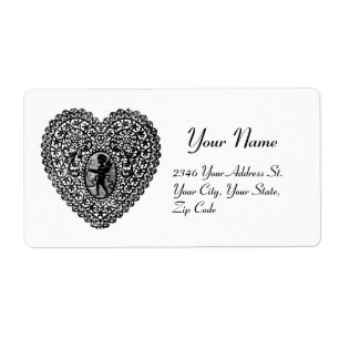 CUPID LACE HEART, zwart en wit Etiket