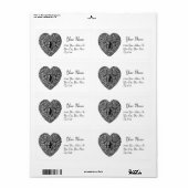 CUPID LACE HEART, zwart en wit Etiket (Full Sheet)