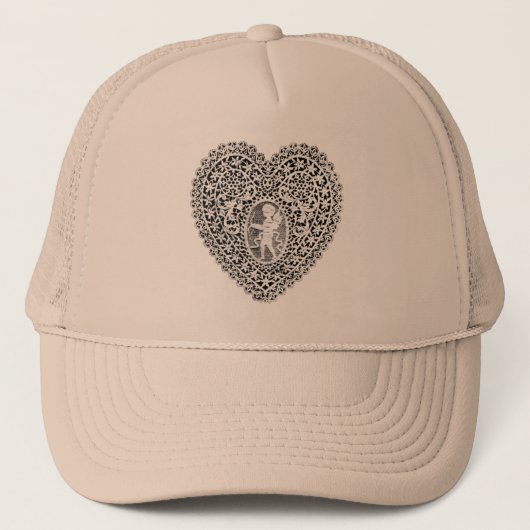 CUPID LACE HEART, zwart en wit Trucker Pet (Voorkant)