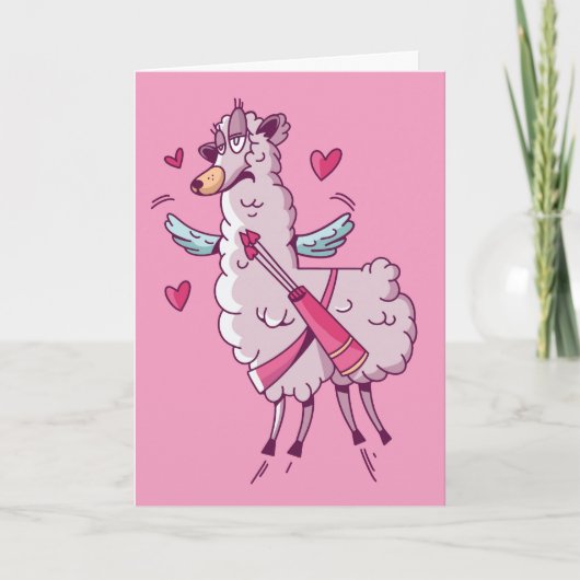 Cupid Llama Valentijn Humor Kaart (Voorkant)