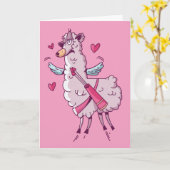 Cupid Llama Valentijn Humor Kaart (Gele Bloem)