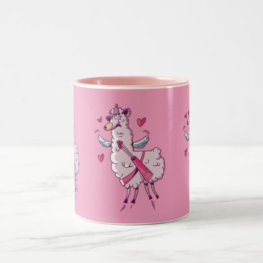 Cupid Llama voor Valentijnsdag Tweekleurige Koffiemok (Center)