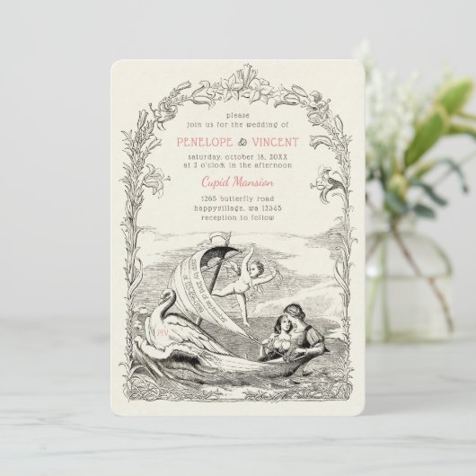  Cupid Love Boat Huwelijksuitnodiging Kaart (Staand voorkant)