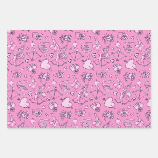 Cupid Love Heart Doodle Pattern Valentijnsdag Inpakpapier Vel (Voorkant 2)