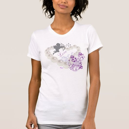 Cupid Love Pearls Floral Heart White T-Shirt (Voorkant)
