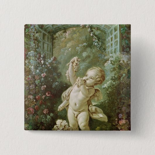 Cupid met druiven vierkante button 5,1 cm (Voorkant)