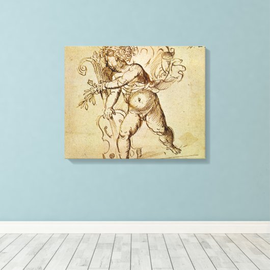 Cupid met een Violin door Domenico Campagnola Canvas Afdruk (Insitu (Houten vloer))
