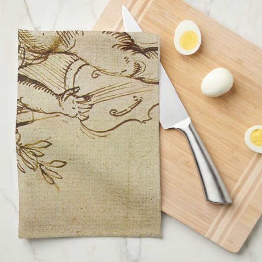 Cupid met een Violin door Domenico Campagnola Theedoek (Quarter Fold)