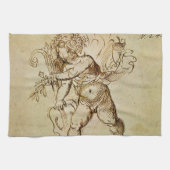 Cupid met een Violin door Domenico Campagnola Theedoek (Horizontaal)