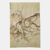 Cupid met een Violin door Domenico Campagnola Theedoek (Verticaal)