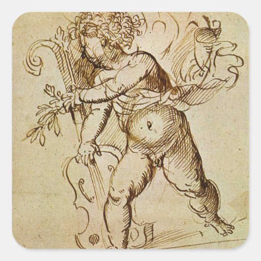 Cupid met een Violin door Domenico Campagnola Vierkante Sticker (Voorkant)