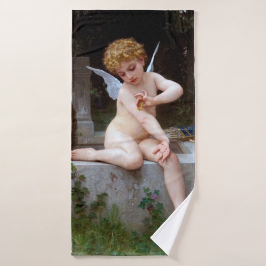 Cupid met een vlinder, Bouguereau Badhanddoek (Badhanddoek)