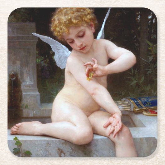 Cupid met een vlinder, Bouguereau Kartonnen Onderzetters (Voorkant)