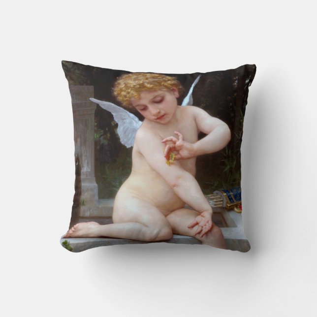 Cupid met een vlinder, Bouguereau Kussen (Voorkant)