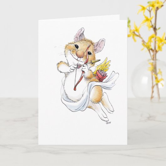 Cupid Muis Valentijnsdag kaart (Gele Bloem)