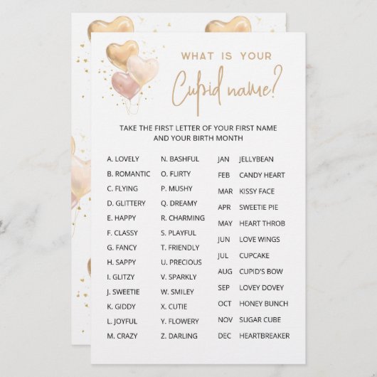 Cupid Name Game Valentijnsdag Party game (Voorkant / Achterkant)