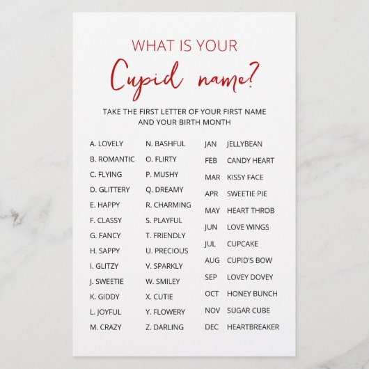 Cupid Name Game Valentijnsdag Party game (Voorkant)