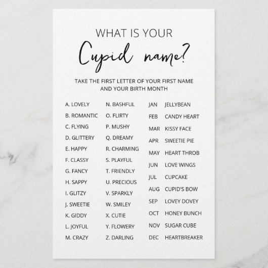 Cupid Name Game Valentijnsdag Party game (Voorkant)
