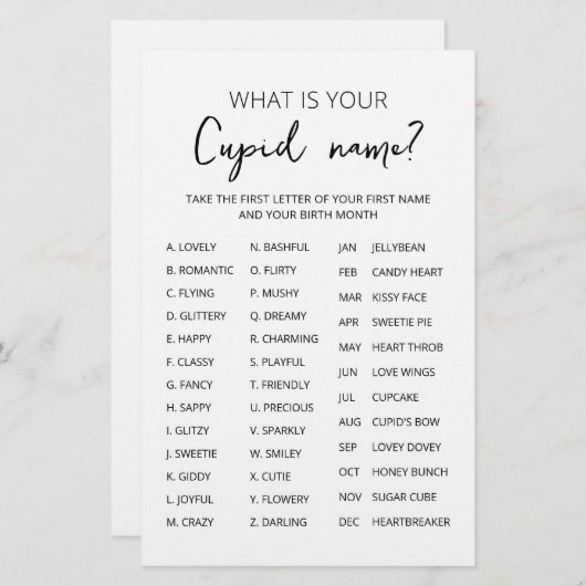 Cupid Name Game Valentijnsdag Party game (Voorkant / Achterkant)