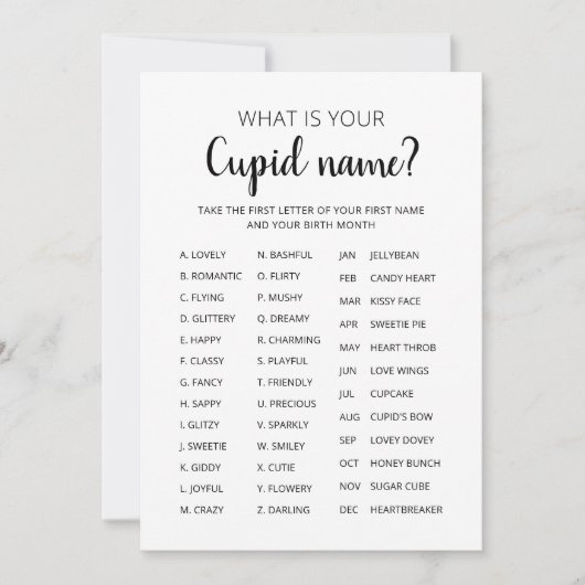 Cupid Name Game Valentijnsdag Party game Kaart (Voorkant)