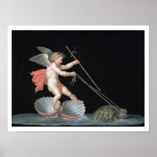 Cupid onder leiding van Tortoises (olie op het pan Poster
