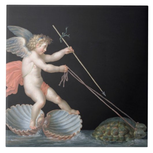 Cupid onder leiding van Tortoises (olie op het pan Tegeltje (Voorkant)