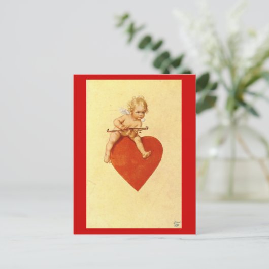 Cupid op een hart - Briefkaart (Staand voorkant)