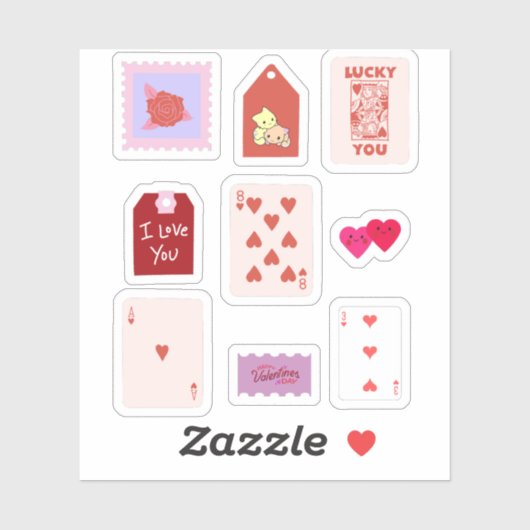 Cupid Pink Love Kaarten & Hearts Sticker (Vel)