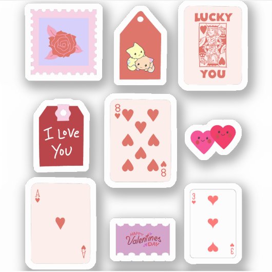 Cupid Pink Love Kaarten & Hearts Sticker (Voorkant)