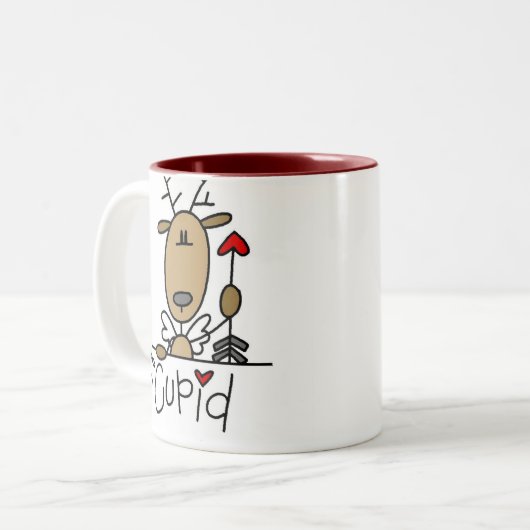 Cupid Reindeer Kerstoverhemden en cadeautjes Tweekleurige Koffiemok (Voorkant links)