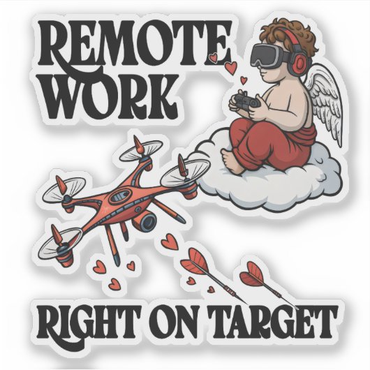 Cupid Remote Work, Valentine’s Day Sticker (Voorkant)