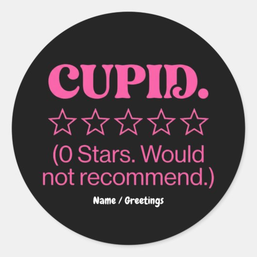 Cupid Review 0 Stars Would Not Recommend Funny  Ronde Sticker (Voorkant)