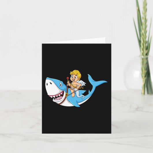 Cupid Riding Shark Valentijnsdag Fun Boys Meisjes  Kaart (Voorkant)
