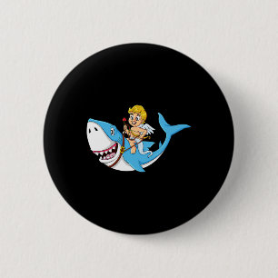 Cupid Riding Shark Valentijnsdag Fun Boys Meisjes  Ronde Button 5,7 Cm