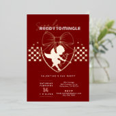 Cupid Rode Singles Valentijnsdag Feest Goud Folie Uitnodiging (Staand Voorkant)