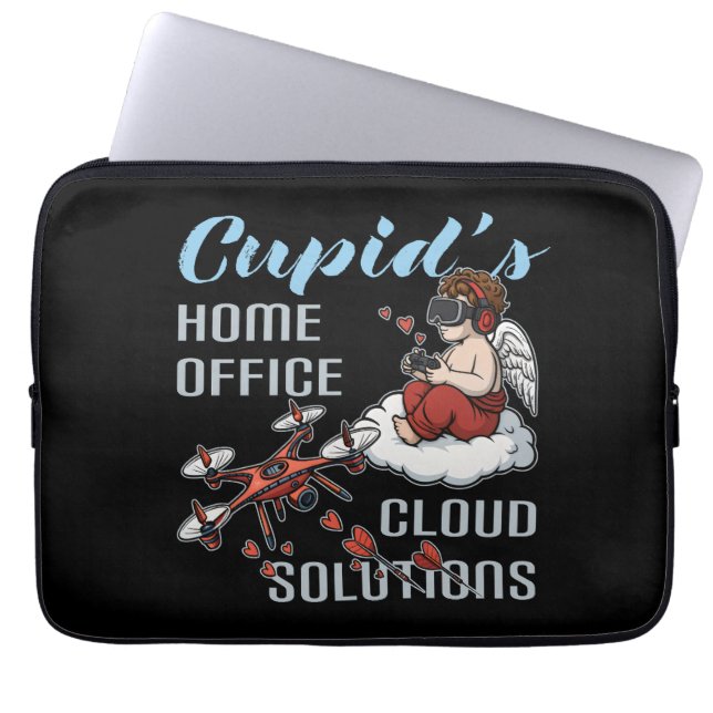 Cupid’s Home Office, Drone Valentine’s Day Laptop Sleeve (Voorkant)