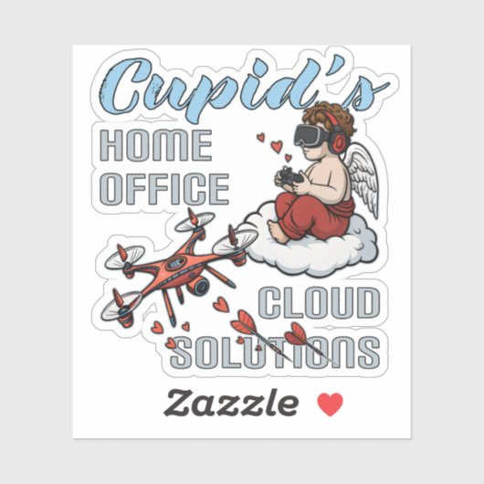 Cupid’s Home Office, Drone Valentine’s Day Sticker (Vel)
