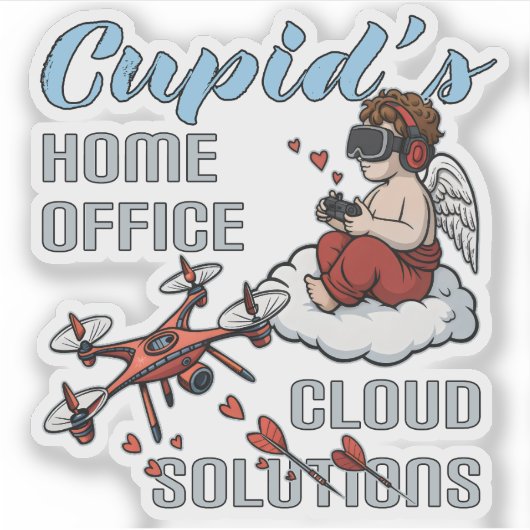 Cupid’s Home Office, Drone Valentine’s Day Sticker (Voorkant)