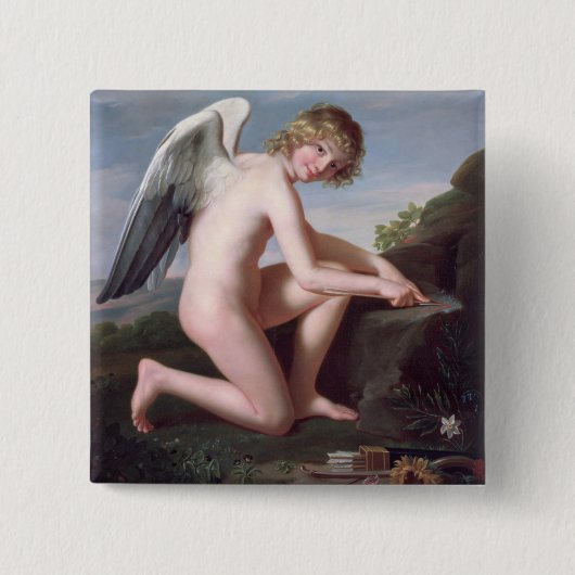 Cupid scherpend zijn pijlen, 1798 (olie op canvas) vierkante button 5,1 cm (Voorkant)