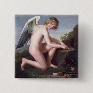 Cupid scherpend zijn pijlen, 1798 (olie op canvas) vierkante button 5,1 cm
