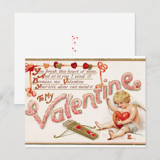 Cupid Sews Heart Valentijn Post Card Briefkaart (Voorkant / Achterkant)