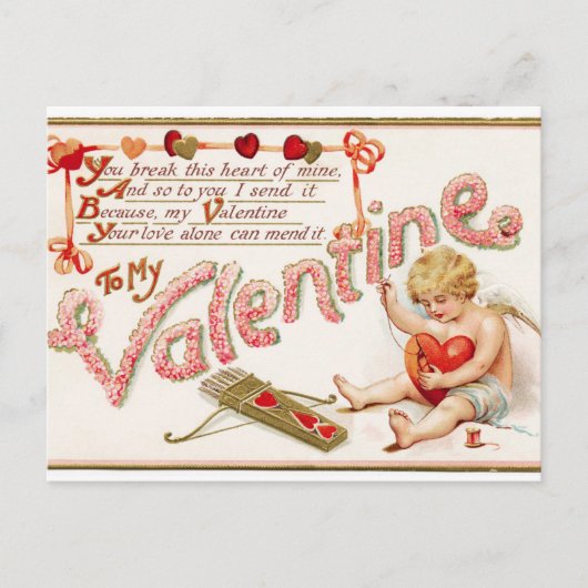 Cupid Sews Heart Valentijn Post Card Briefkaart (Voorkant)