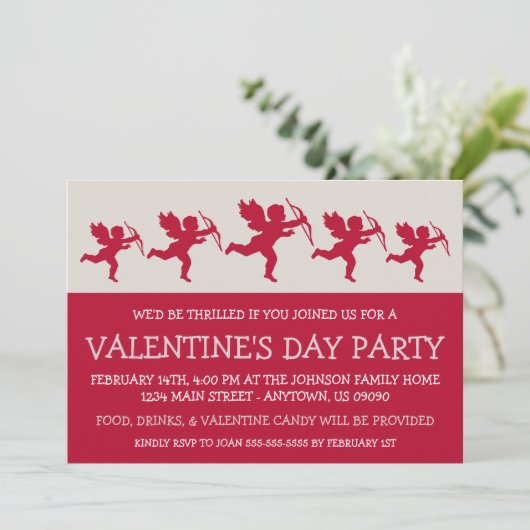 Cupid Silhouette Valetine's Day (Donkerrood) Kaart (Staand voorkant)