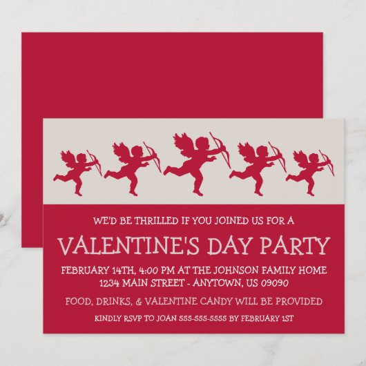 Cupid Silhouette Valetine's Day (Donkerrood) Kaart (Voorkant / Achterkant)