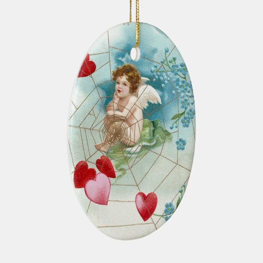 Cupid Snaring Hearts in webValentijn Keramisch Ornament (Rechts)