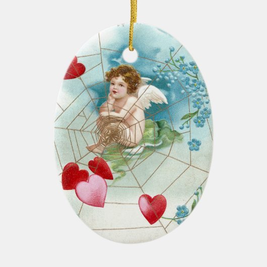 Cupid Snaring Hearts in  webValentijn Keramisch Ornament (Voorkant)
