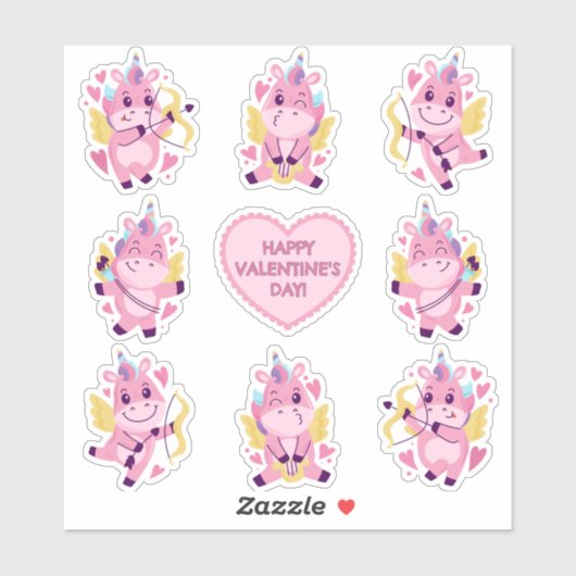 Cupid Unicorns voor Valentijnsdag Sticker (Vel)